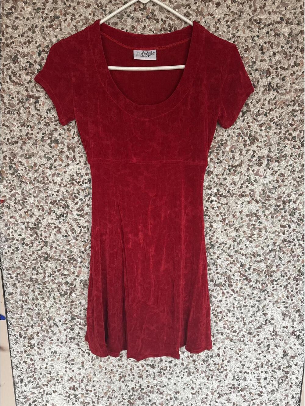 Atomic Age Red Velour Velvet Mini Dress– Y2K Retro Style (Size S)